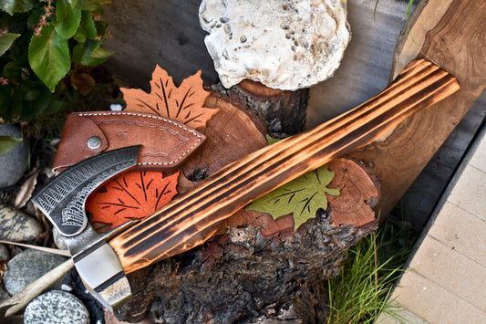 Handmade High Carbon Steel Vikings Axe with Walnut Wood Handle & Leather Sheath