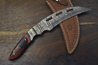 Handmade Hunting Skinner Knife Twist Damascus Micarta Fishing Knife with Sheath