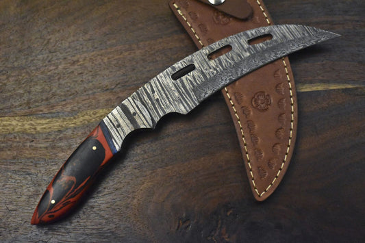 Handmade Hunting Skinner Knife Twist Damascus Micarta Fishing Knife with Sheath
