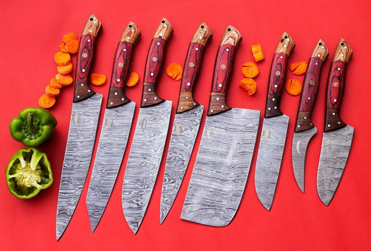 Handmade J2 Steel Chef Knife Set – 4 PCS Full Tang Kitchen Knives with Roll Bag