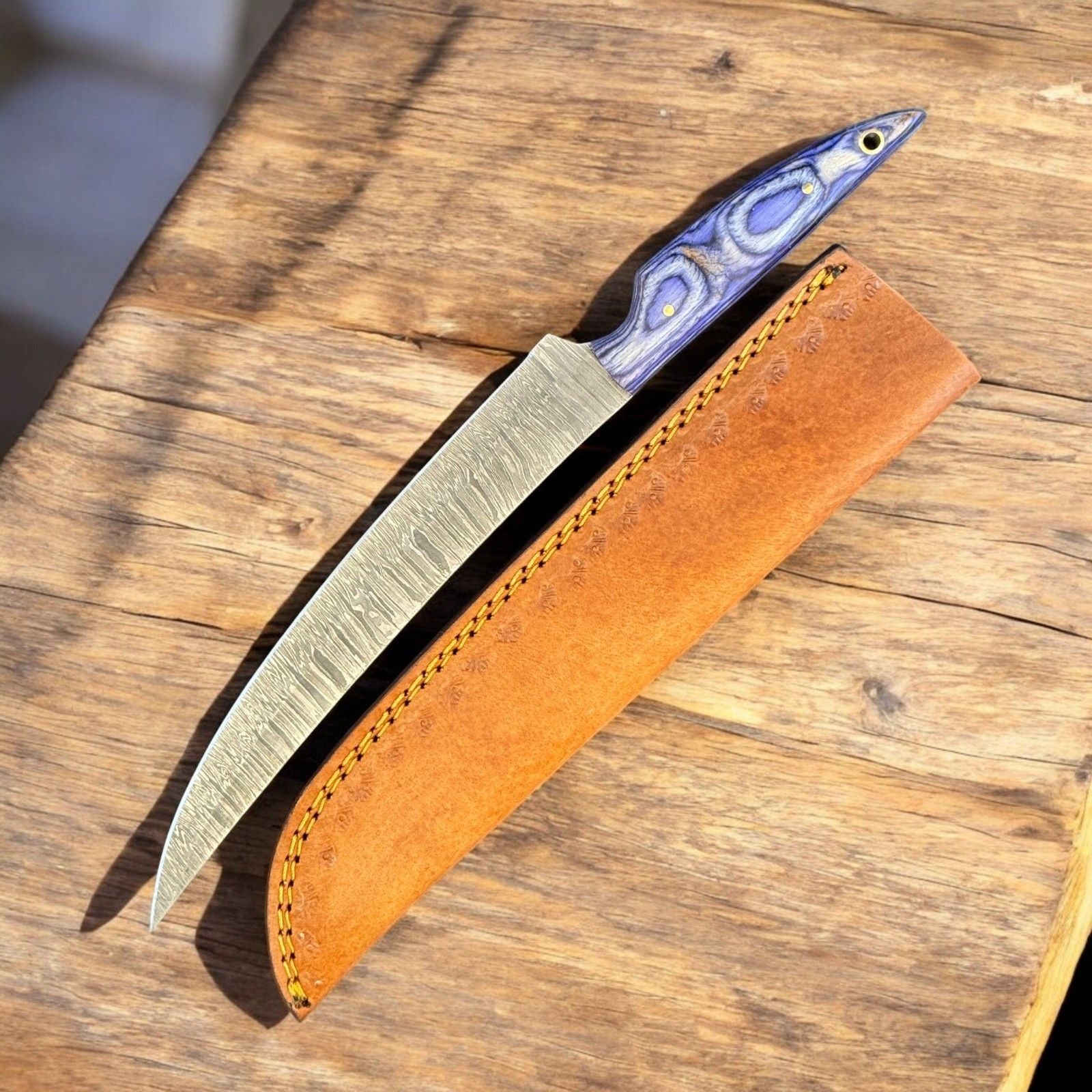 Handmade Kitchen Knife 12” Damascus Fillet Knife & Wood Handle W/Sheath