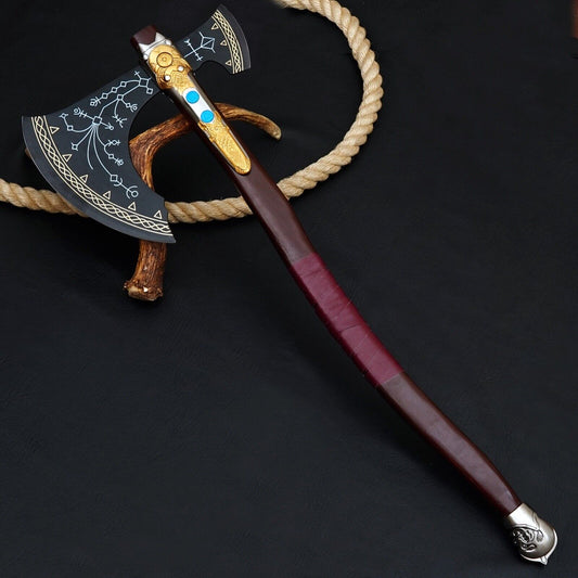 Handmade Kratos Leviathan Axe 40 Inch Carbon Steel Viking Battle Axe with Rose Wood Handle and Leather Sheath