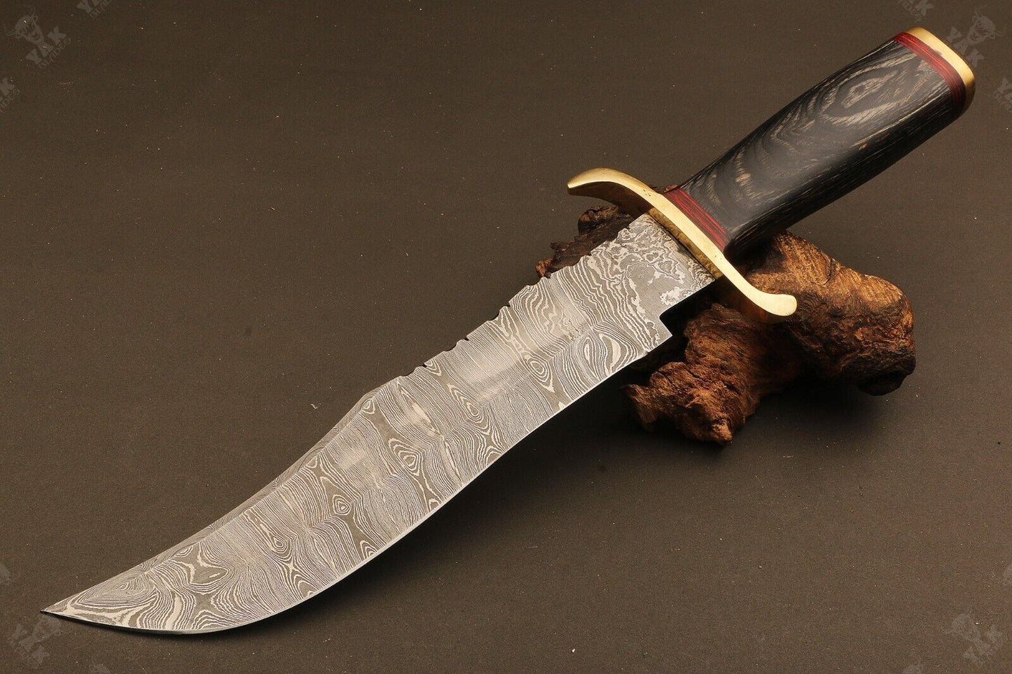 15.5 Inch Handmade Ladder Damascus Steel Bowie Knife with Wood Handle by Heritage Forge
