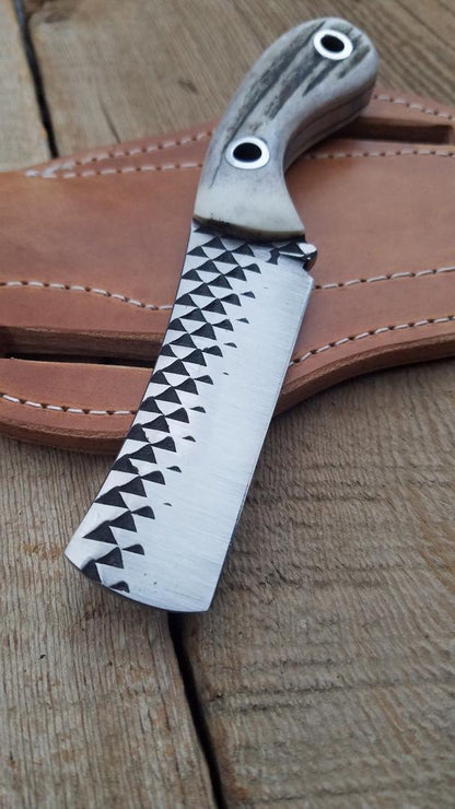 Handmade Rasp Bull Cutter Knife With Leather Sheath and Bone Handle Best Bull Cutter Knife