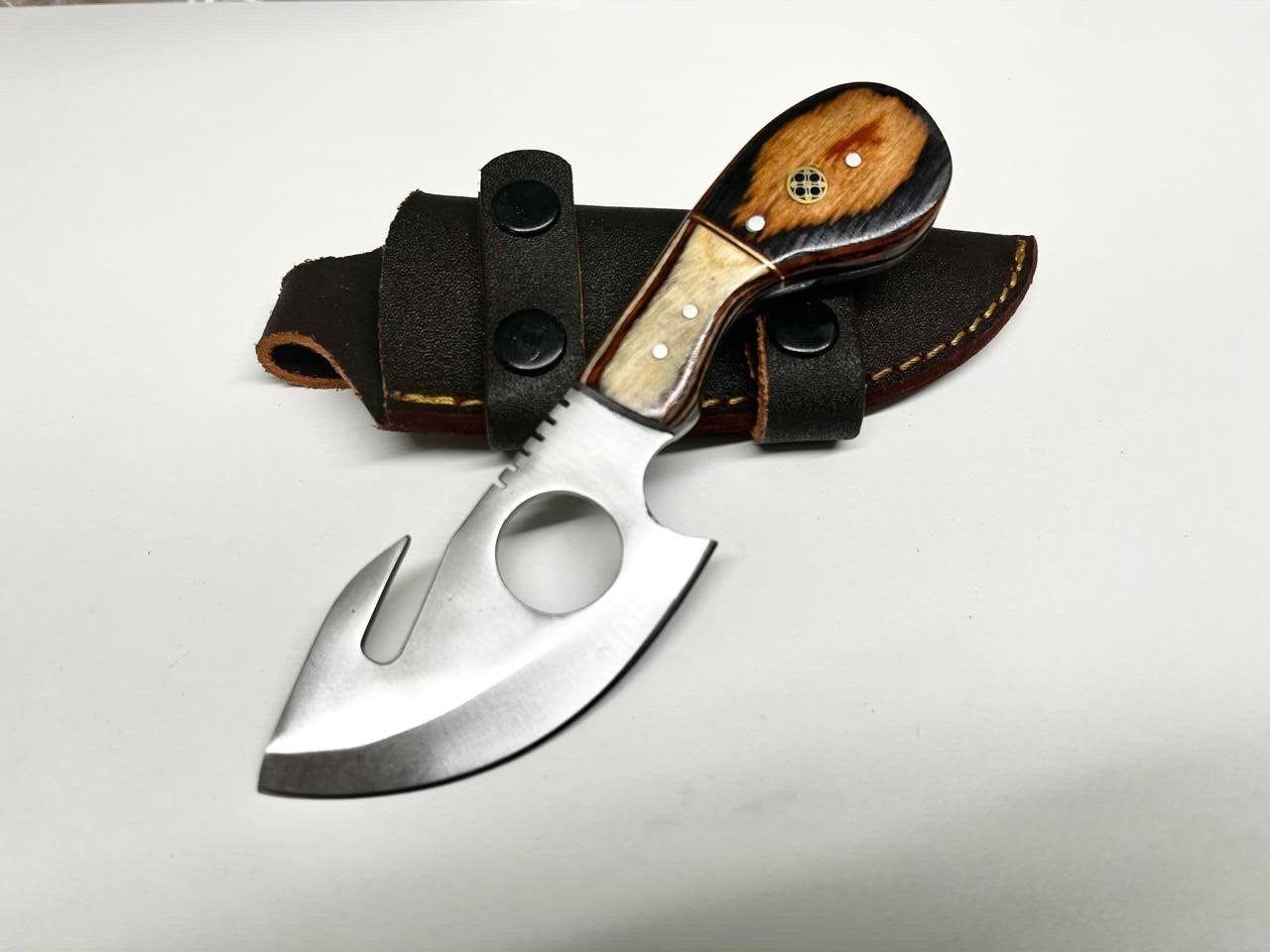 Handmade Skinner Knife – 3.5″ Stainless Steel Drop Point Blade, Wood Handle, Leather Cover