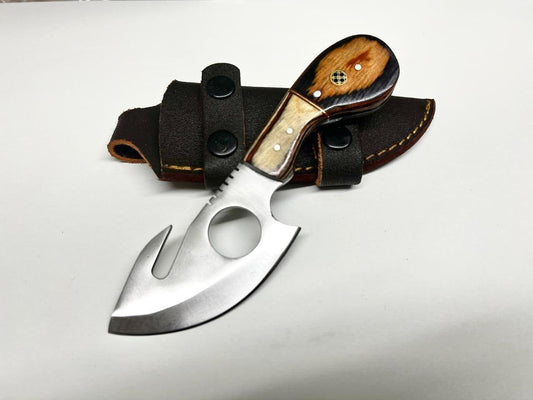 Handmade Skinner Knife – 3.5″ Stainless Steel Drop Point Blade, Wood Handle, Leather Cover