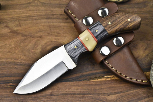 Handmade Skinner Knife 440C Steel Bone & Wood Handle with Wooden Bolster 