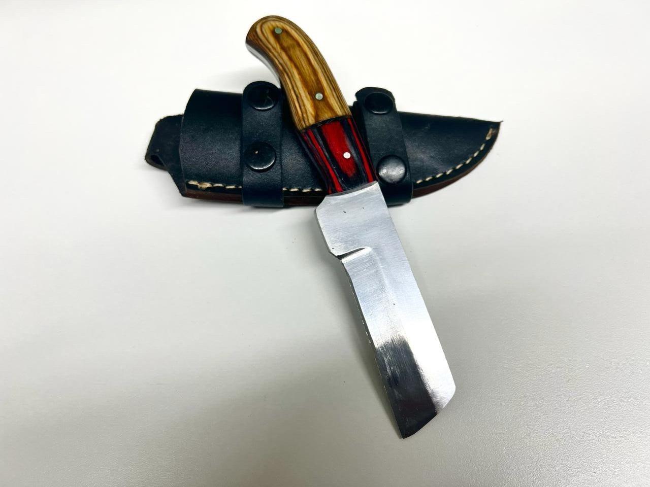 Handmade Skinner Knife – Stainless Steel Straight Back Blade with Wood Handle & Leather Sheath