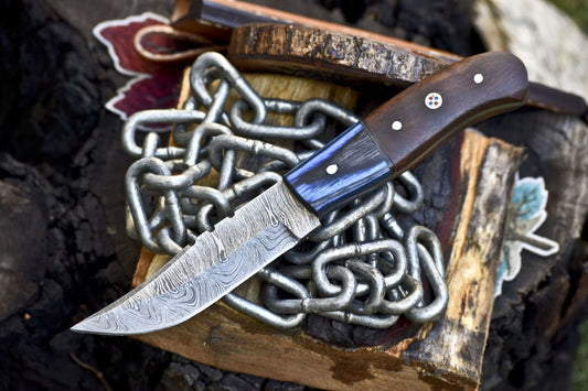 Handmade Skinner Knife Twist Damascus Walnut Wood Wooden Bolster 