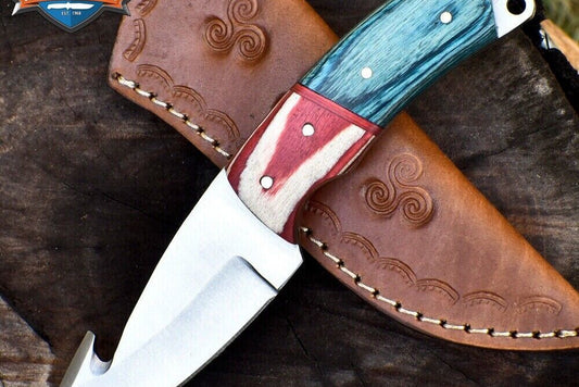 Handmade Skinner Knife with Gut Hook | AUS-8 Steel Walnut Wood Handle & Sheath