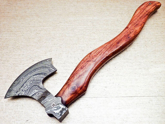 Handmade  Steel Axe Unique Limited Edition with Natural Wood Handle and Leather Sheath