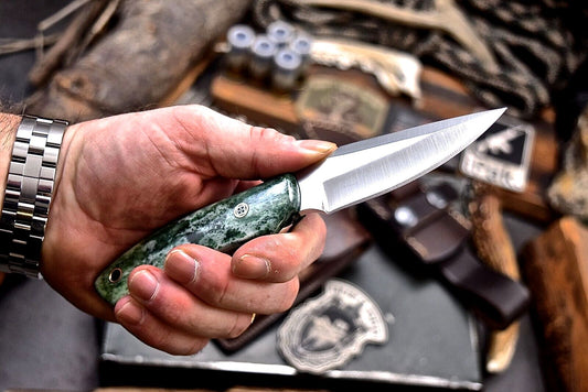 Handmade Steel Skinner Knife | Green Camel Bone Handle | Small Hunting & EDC Sport Knife
