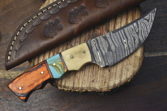 Handmade Twist Damascus Skinner Knife 8" Mixed Handle EDC Outdoor Blade

