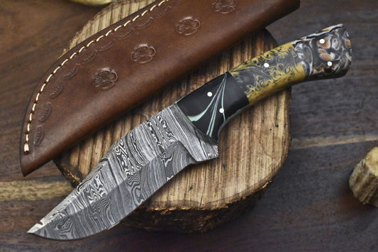 Handmade Twist Damascus Skinner Knife Corian Handle Micarta Bolster for Camping