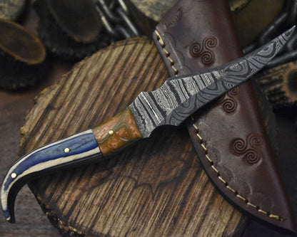 Handmade Twist Damascus Skinner Knife Hardwood Micarta Bolster EDC Blade