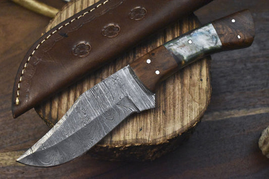 Handmade Twist Damascus Skinner Knife with Corian Handle – Gift for Hunters