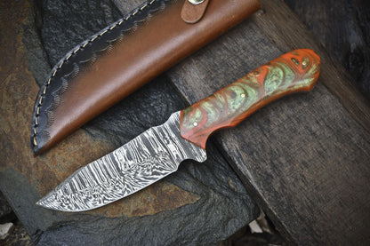 Handmade Twist Damascus Skinner Knife with Micarta Handle – Sports & Hunting Collectible Blade