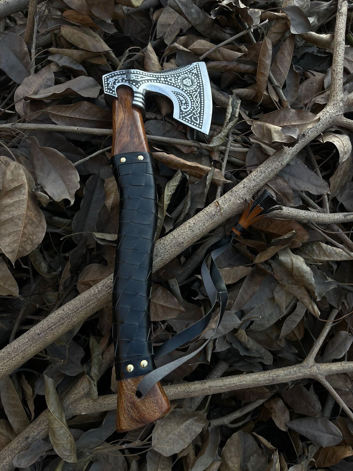 Handmade Viking Axe 18 Inch Hand Forged Carbon Steel with Leather Wrapped Rosewood Handle