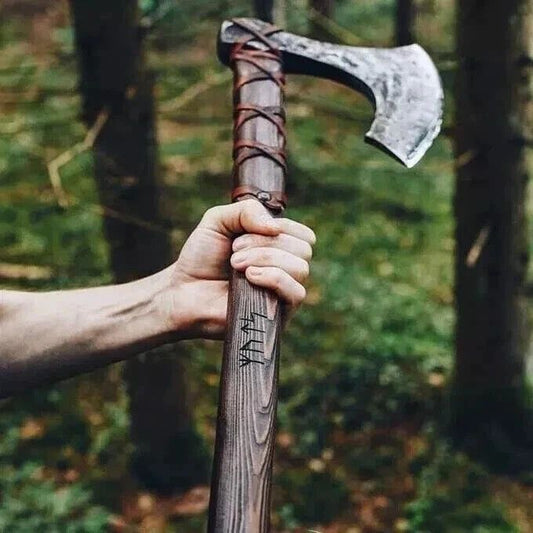 Handmade Viking Berserker Axe 40 Inch  1095 Carbon Steel Bearded Axe with Ash Wood Handle and Leather Sheath