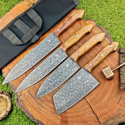 Heritage Forge 4-Pc Steel Chef Knife Set | Handmade Kitchen Knives