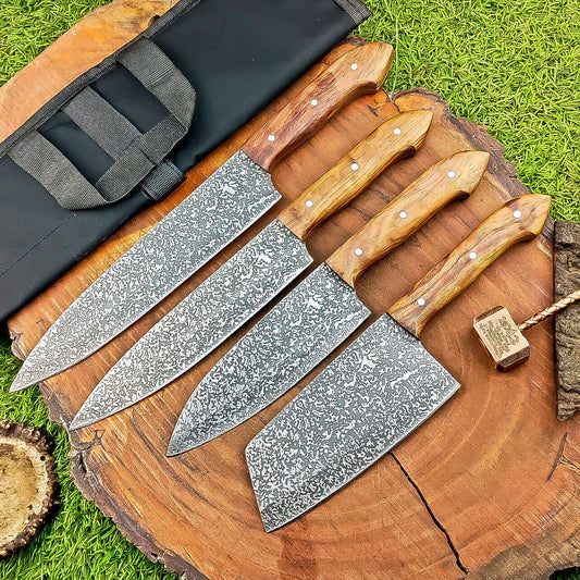 Heritage Forge 4-Pc Steel Chef Knife Set | Handmade Kitchen Knives