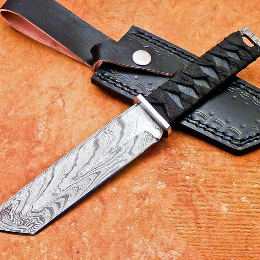 Heritage Forge 10.5" Custom Damascus Steel Hunting Knife with Paracord Handle