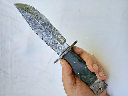 Heritage Forge 10.5 Inch Damascus Steel Bowie Knife with Micarta Handle Full Tang + Leather Sheath