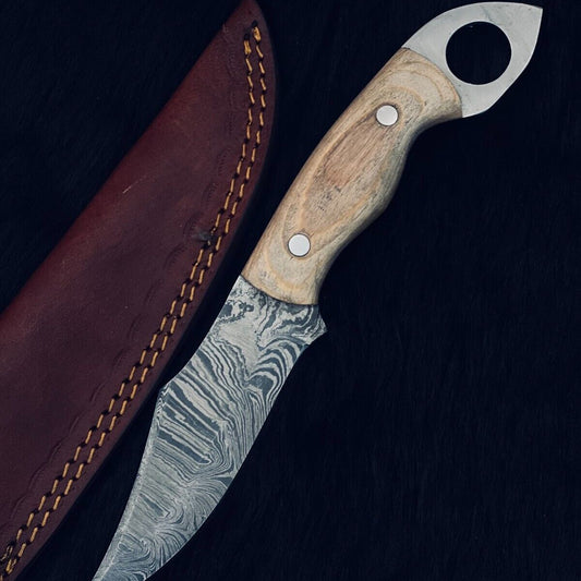 Heritage Forge 10.5 Inch Twist Damascus Steel Bowie Knife with Wood Handle