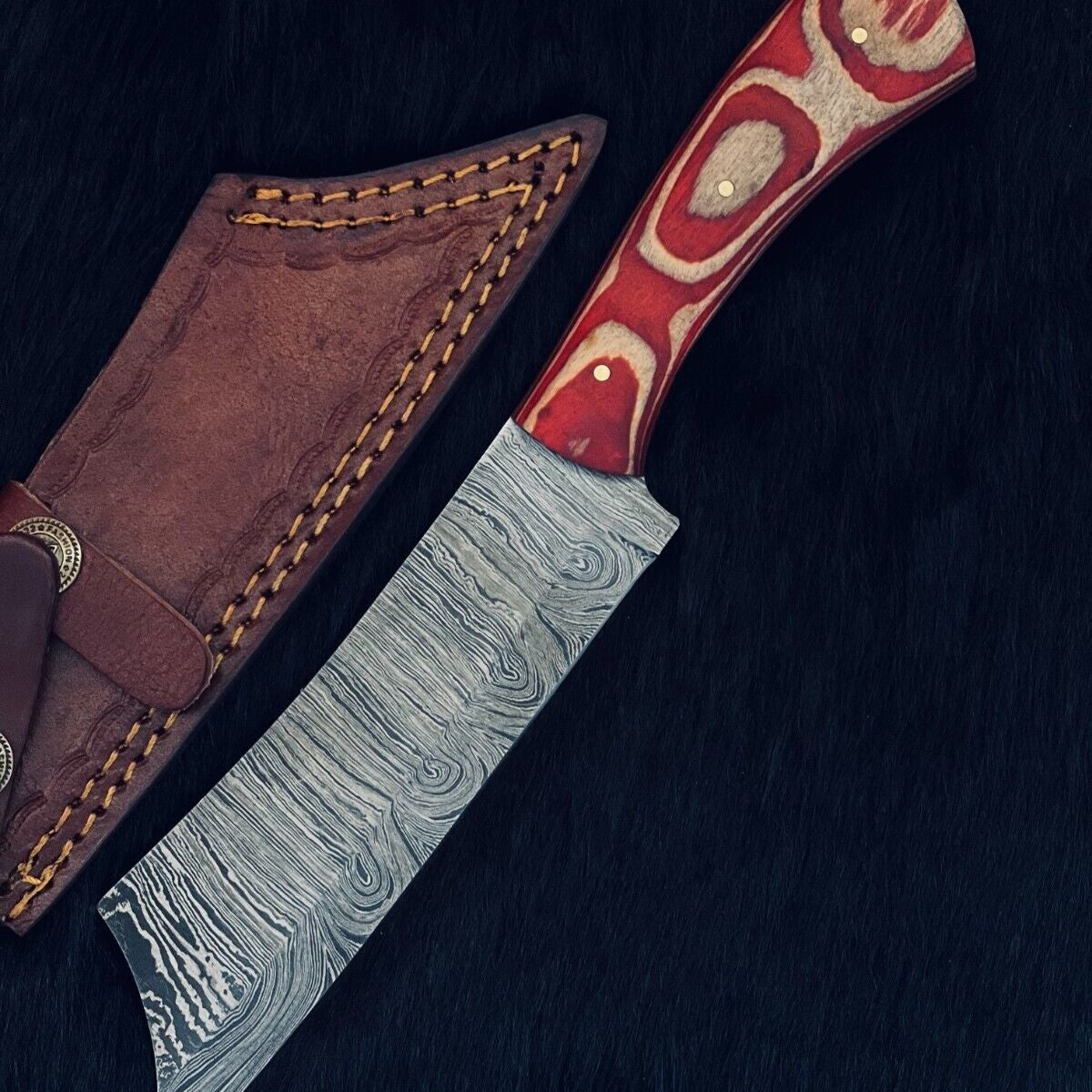 Heritage Forge 10.5 Inch Twist Damascus Steel Machete Knife with Camel Bone and Wood Handle