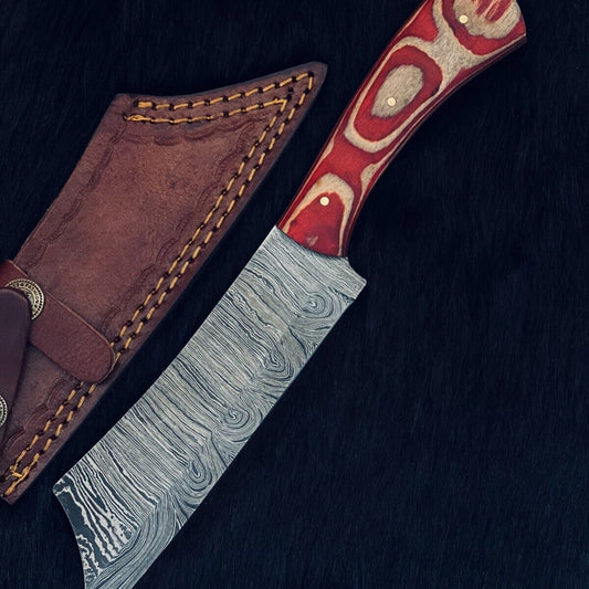 Heritage Forge 10.5 Inch Twist Damascus Steel Machete Knife with Camel Bone and Wood Handle