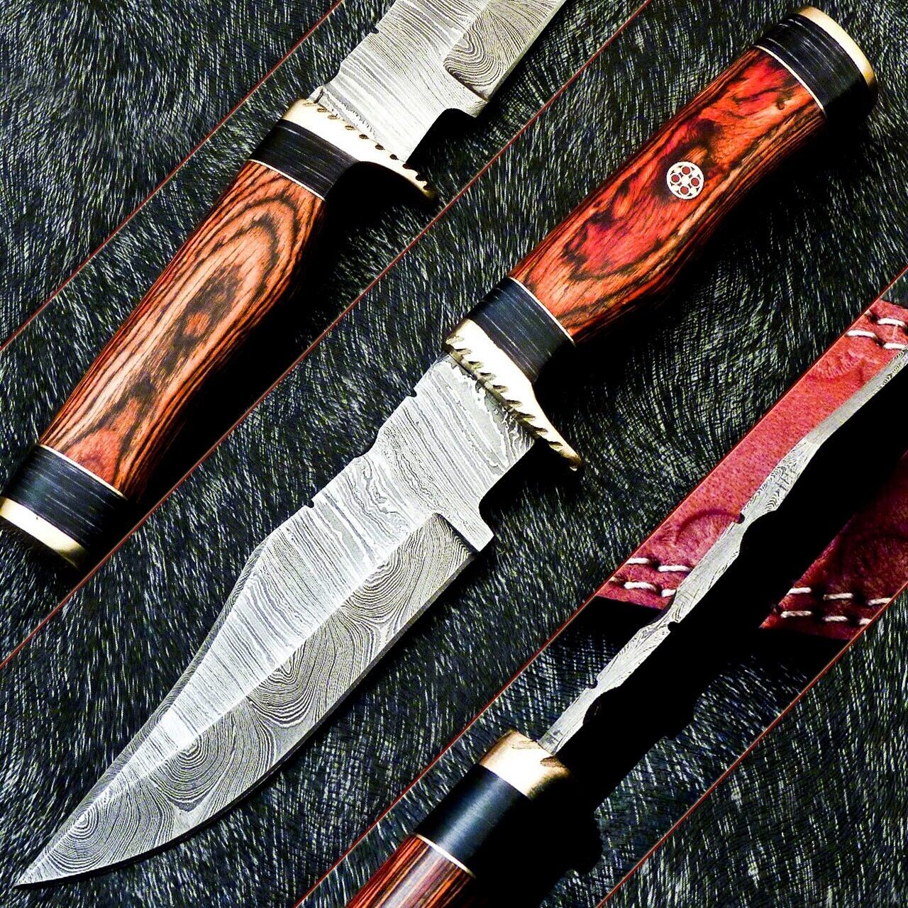Heritage Forge 10 Inch Custom Damascus Steel Camping Hunting Knife with Hardwood Handle