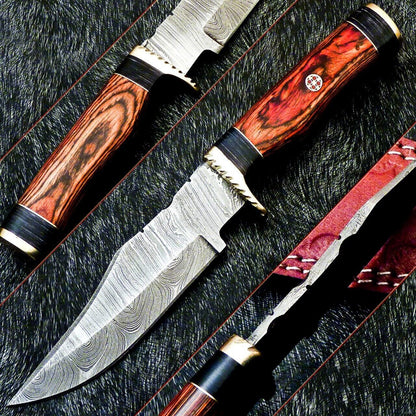 Heritage Forge 10 Inch Custom Damascus Steel Camping Hunting Knife with Hardwood Handle