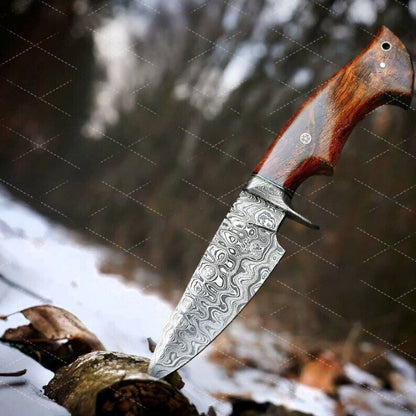 Heritage Forge 10 Inch Damascus Steel Bowie Knife with Rose Wood Handle for Hunting and Camping