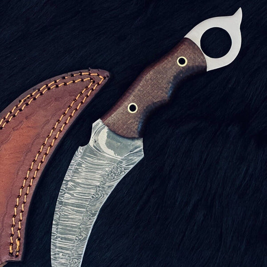Heritage Forge 10 Inch Twist Damascus Karambit Knife with Micarta Handle