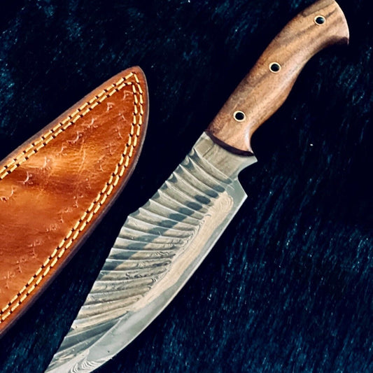 Heritage Forge 11.75 Inch Damascus Skinner Knife with Camel Bone and Wood Handle