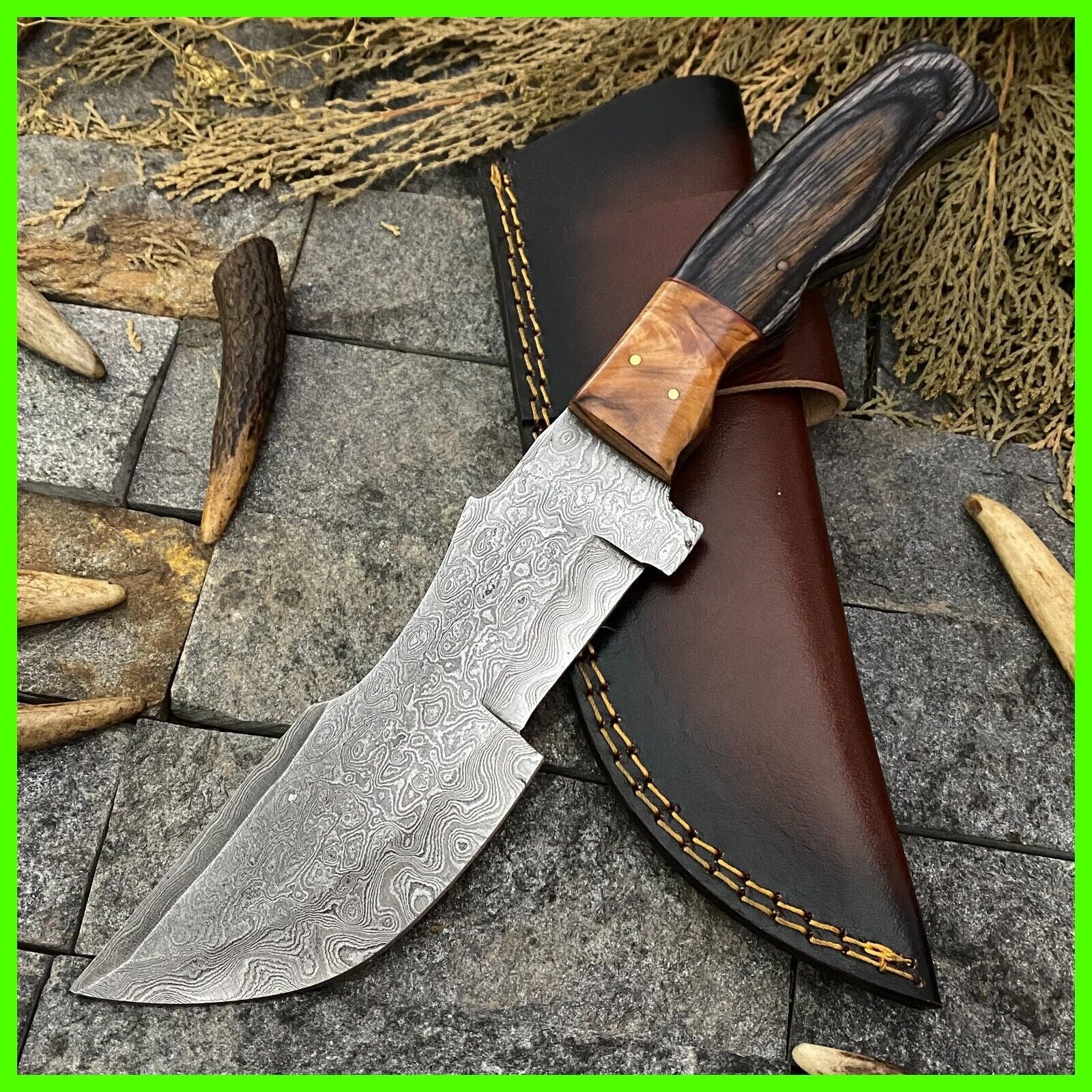 Heritage Forge 11 Inch Handmade Damascus Steel Tracker Hunting Knife with Wooden Handle