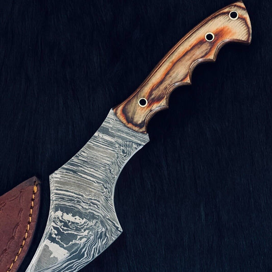 Heritage Forge 11 Inch Twist Damascus Kukri Knife with Camel Bone and Wood Handle