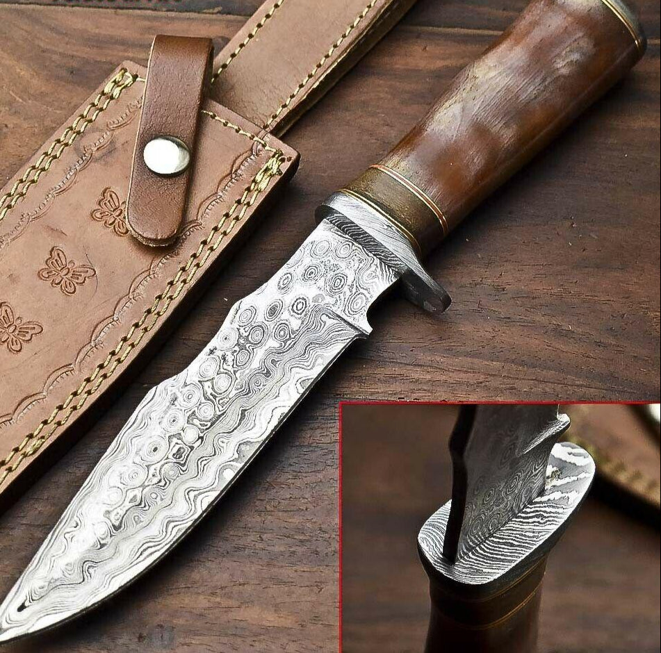 Heritage Forge 12.5" Damascus Bowie Knife with Camel Bone Handle and Leather Sheath