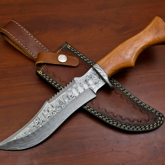 Heritage Forge 12.5" Damascus Steel Hunting Knife with Olive Wood Handle