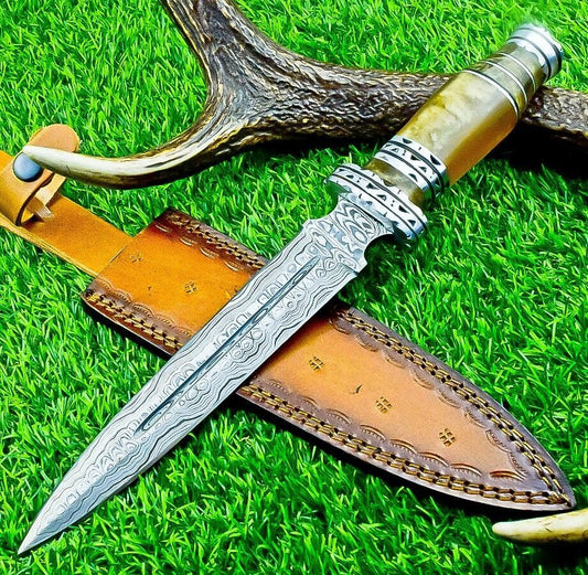 Heritage Forge 12.5 Inch Damascus Dagger Knife with Resin Handle and Double Edge Blade