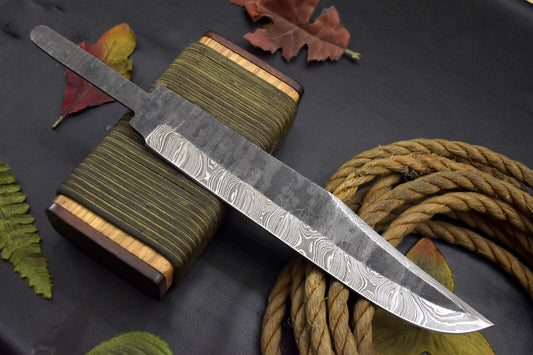 Heritage Forge 12.7 Inch Hammered Damascus Steel Blank Blade Bowie Knife for Hunting and Custom Making