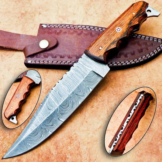 Heritage Forge 12" Custom Damascus Steel Hunting Bowie Knife Hardwood Handle
