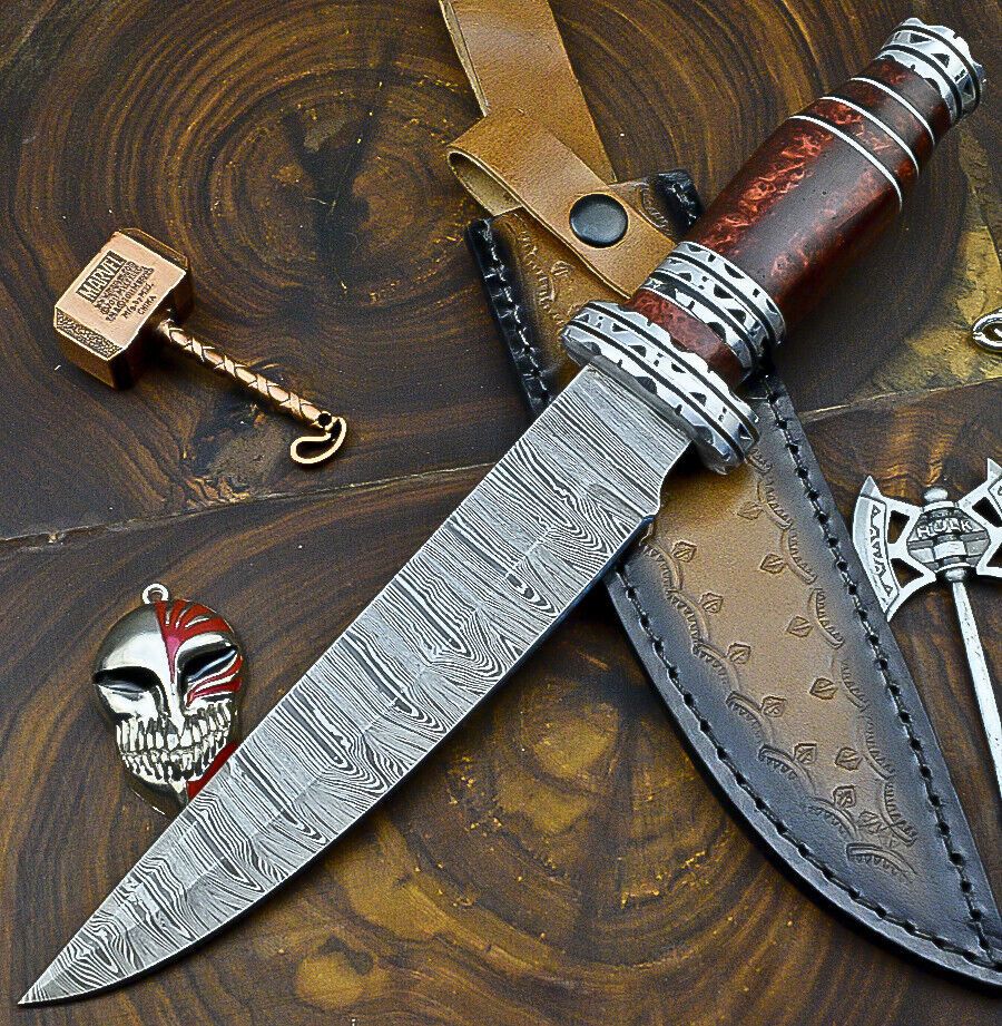 Heritage Forge 12 Inch Custom Damascus Steel Bowie Knife with Resin Handle