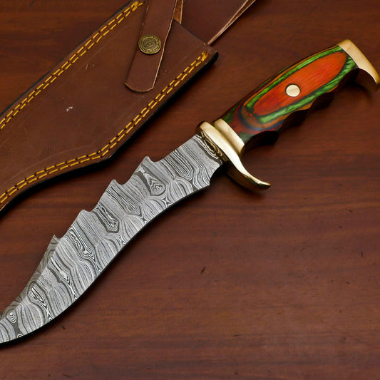 Heritage Forge 12 Inch D2 Steel Bowie Knife with Pakka Wood Handle and Brass Guard