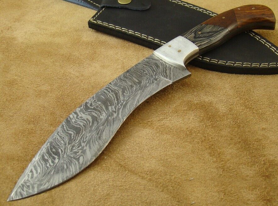 Heritage Forge 12 Inch Damascus Hunting Bowie Knife with Pakkawood and Rosewood Handle

