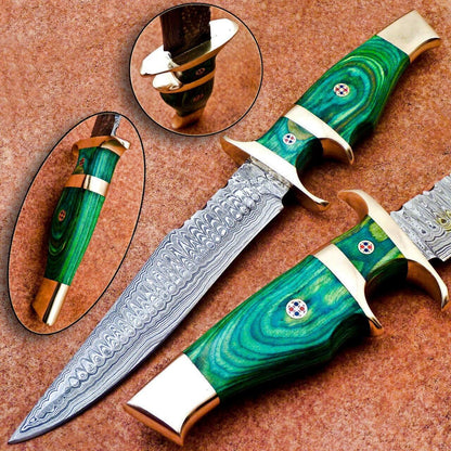 Heritage Forge 12 Inch Damascus Steel Bowie Knife with Hardwood Handle for Camping and Hunting