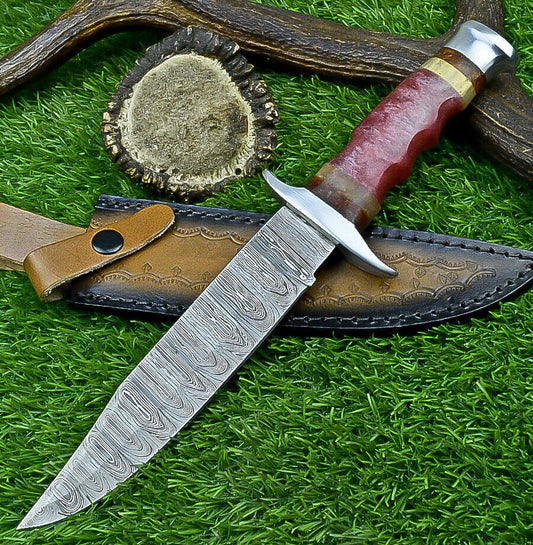 Heritage Forge 12 Inch Resin Handle Damascus Bowie Knife for Camping and Hunting