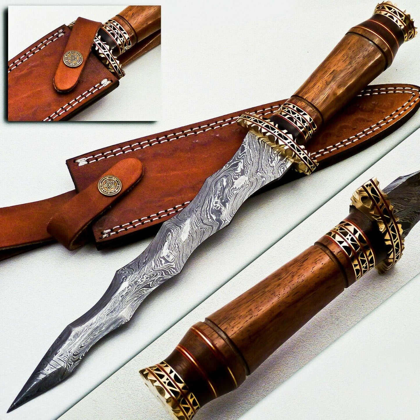 Heritage Forge 13.5" Damascus Steel Hunting Bowie Knife Rosewood Handle with Sheath