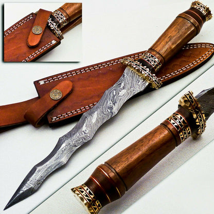 Heritage Forge 13.5" Damascus Steel Hunting Bowie Knife Rosewood Handle with Sheath