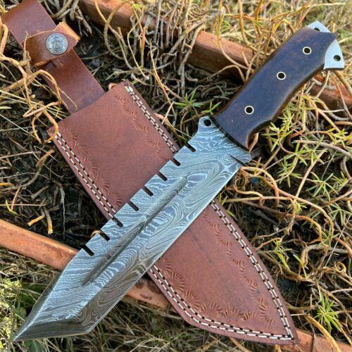 Heritage Forge 13 Inch Damascus Steel Bowie Knife with Rosewood Handle and Leather Sheath